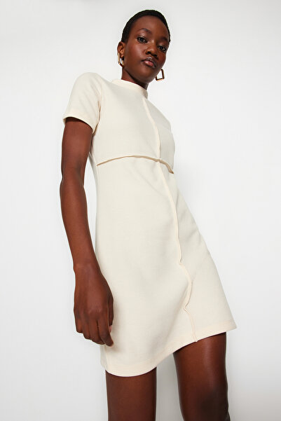 Trendyol Collection Μίνι πλεκτό φόρεμα μπεζ A-Line/A-Line Formal/Knitwear Look TWOAW24EL00149