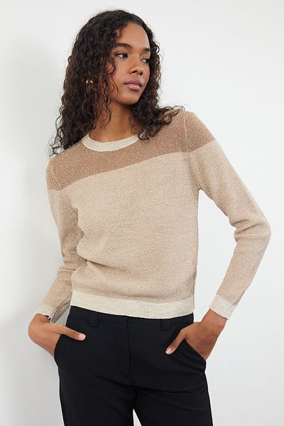 Trendyol Collection Nerzfarbener, transparenter Strickpullover mit Glitzer TWOAW24KZ01023