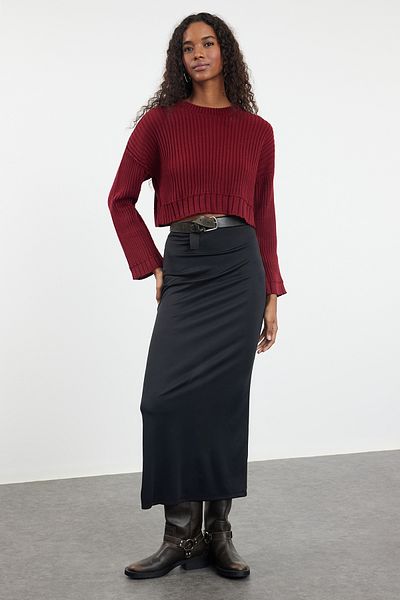 Trendyol Collection Weinroter Super-Crop-Strickpullover - TWOAW24KZ00275