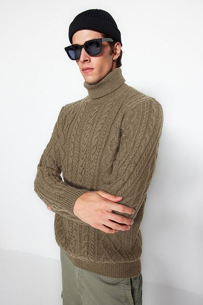 Trendyol Collection Slim Fit Nerz-Strickpullover mit Rollkragen – Haarstrick-Detail TMNAW22KZ0302