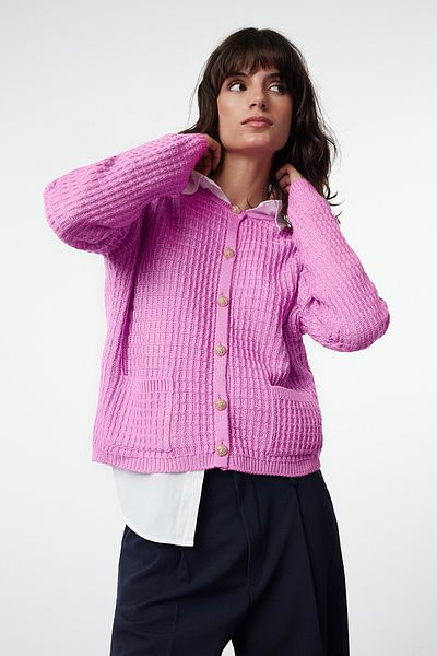 Trendyol Collection Pink Knitwear Cardigan - Jacket Look, Button and Pocket Detail Twoaw25Hi00000
