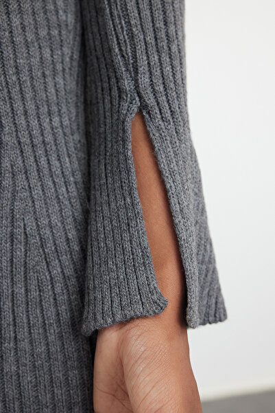 Trendyol Collection Μίνι Πλεκτό Φόρεμα Anthracite A-Line - TWOAW25EL00030