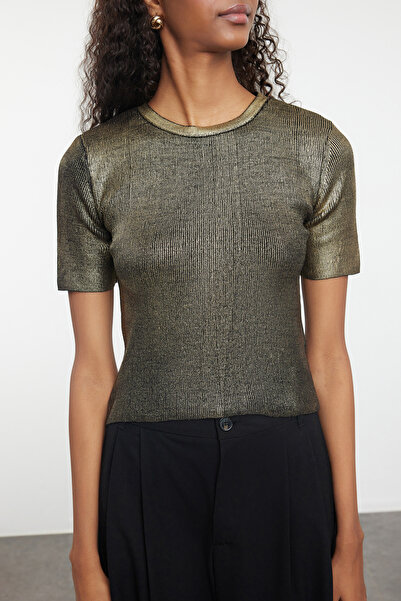 Trendyol Collection Pulover din tricot cu decolteu din folie de aur - TWOAW25KZ00267