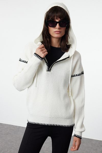 Trendyol Collection Ecru pletený svetr s měkkou texturou na zip - Twoaw25Kz00285