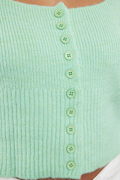 Trendyol Collection Mint Crop Square Collar Knitwear Cardigan Twoaw25Hi00178