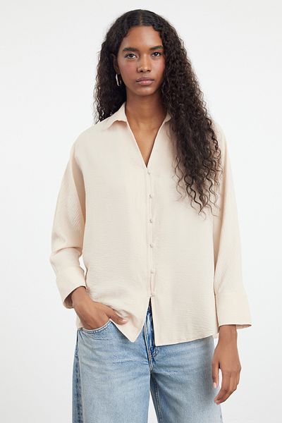 Trendyol Collection Beiges, gewebtes Oversize-Hemd - TWOAW24GO00017