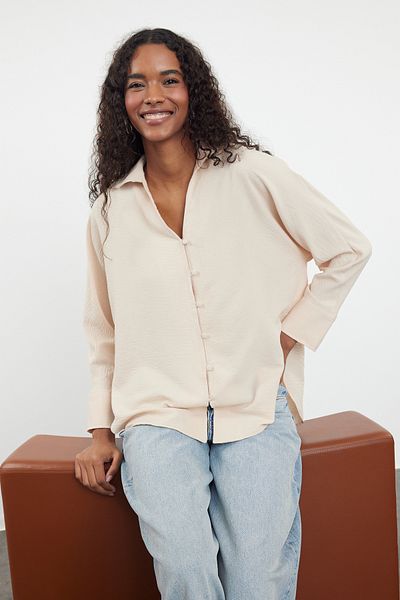 Trendyol Collection Beiges, gewebtes Oversize-Hemd - TWOAW24GO00017