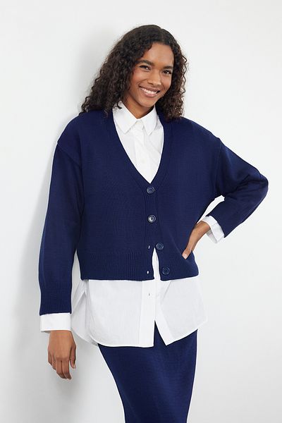 Trendyol Modest Navy Blue Knitwear Cardigan and Skirt Set - TCTAW25US00028