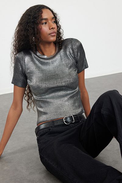 Trendyol Collection Crew Neck Gray Knitwear Crop Sweater - Twoaw25Kz00267