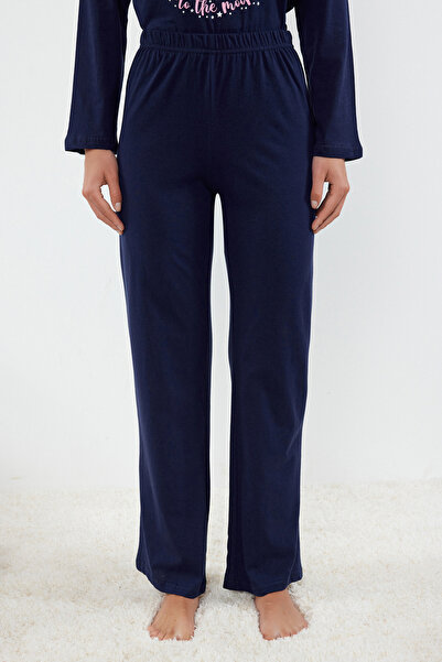 Trendyol Collection Sötétkék 100% pamut mackó és Galaxy Print kötött pizsama szett THMAW25PT00001