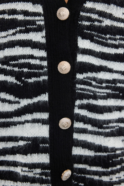 Trendyol Collection Zebra Patterned Black Knitwear Cardigan - Soft Textured Twoaw25Hi00239
