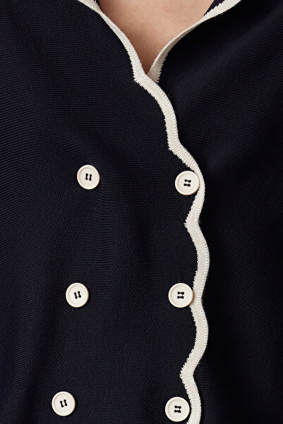 Trendyol Collection Navy Blue Color Blocked Double Breasted Knitwear Cardigan - Limited Edition Twoaw22Hi0359