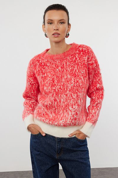 Trendyol Collection Patterned Soft Textured Red Knitwear Sweater - TWOAW25KZ00150