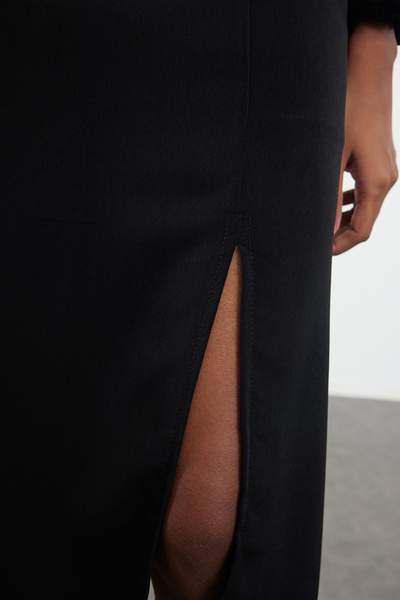 Trendyol Collection Черна миди тъкана рокля с балонен ръкав - TWOAW24EL00423