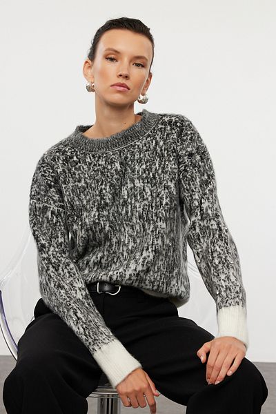 Trendyol Collection Anthracite Stone Soft Textured Patterned Knitwear Sweater Twoaw25Kz00150