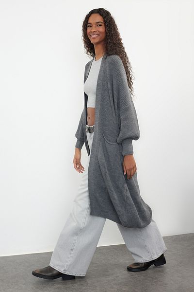 Trendyol Collection Anthracite Maxi Basic Knitwear Cardigan - Twoaw24Hi00096