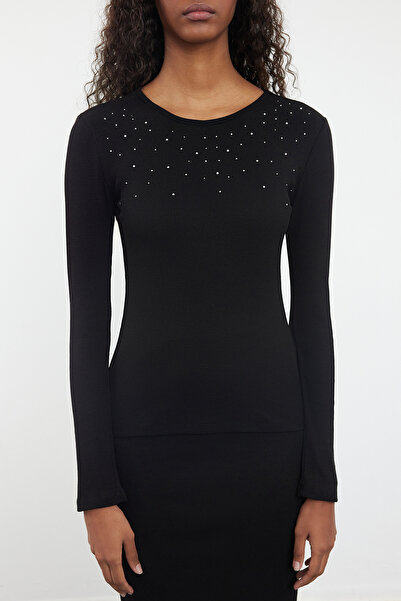 Trendyol Collection Slim Fit Black Stone Detailed Midi Blouse and Skirt Set - TWOAW25AU00079