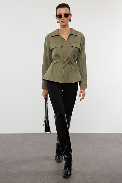 Trendyol Collection Khaki öves szőtt ing TWOAW25GO00018