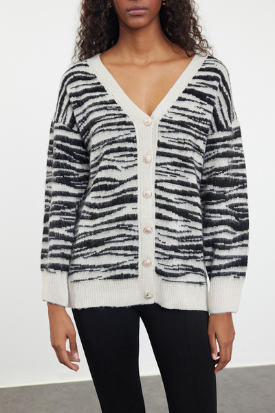 Trendyol Collection Zebra Patterned Soft Textured Knitwear Cardigan - Twoaw25Hi00239