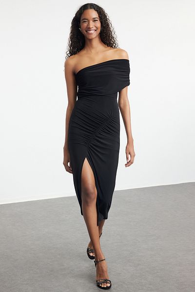 Trendyol Collection TPRSS24EL00264 Μοντέλο Μαύρο Υφαντό Φόρεμα