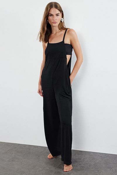 Trendyol Collection TBESS24TU00004 Černý tkaný overal