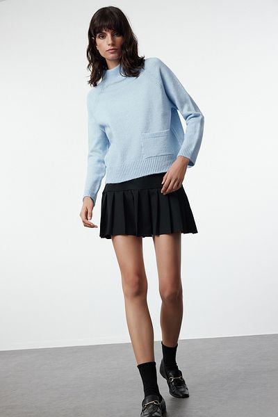 Trendyol Collection Pulover din tricotaje moale - Albastru, Detaliat pentru buzunar TWOAW25KZ00107
