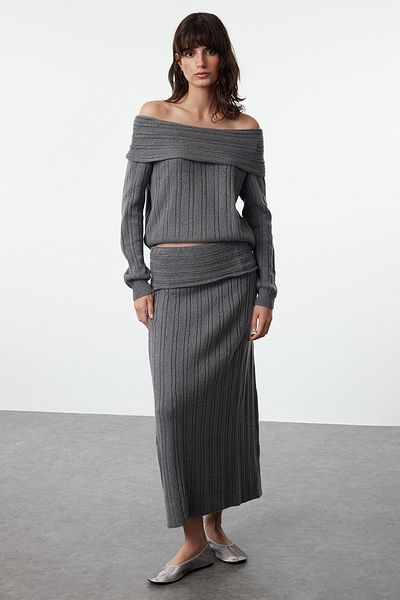 Trendyol Collection Carmen gallér, antracit kötöttáru alsó-felső szett - puha textúrájú TWOAW25AU00034