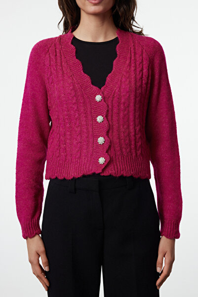 Trendyol Collection Měkký fuchsiový pletený svetr s texturou - Twoaw25Hi00277