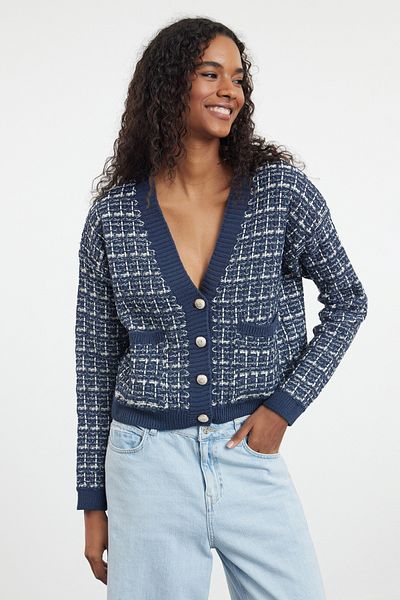 Trendyol Collection Tweed Indigo Knitwear Cardigan - TWOAW25HI00240