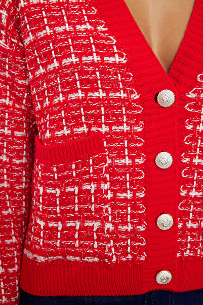 Trendyol Collection TWOAW25HI00240 Model Red Tweed Knitwear Cardigan