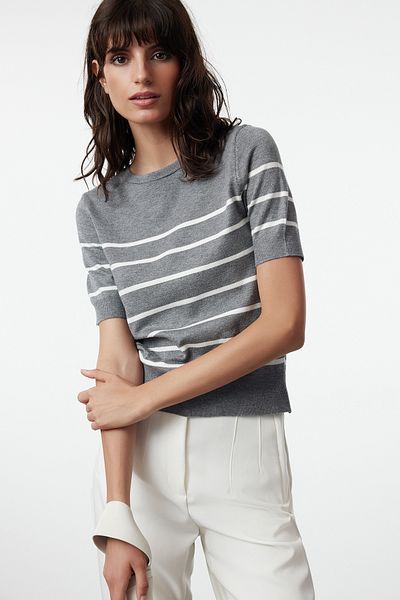 Trendyol Collection Anthracite Premium Striped Crew Neck Knitwear Sweater - Special Yarn Twoaw25Kz00268