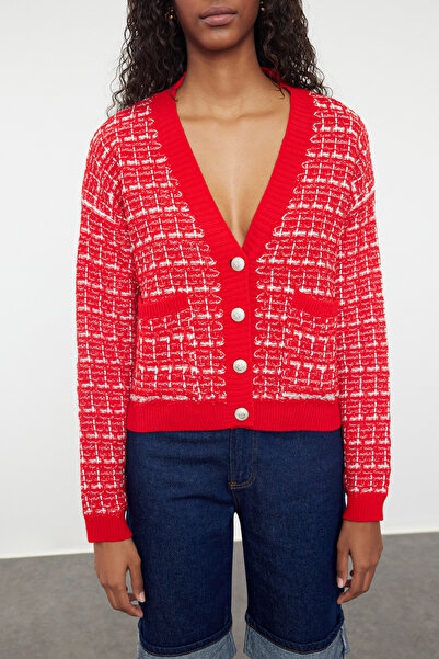Trendyol Collection TWOAW25HI00240 Model Red Tweed Knitwear Cardigan