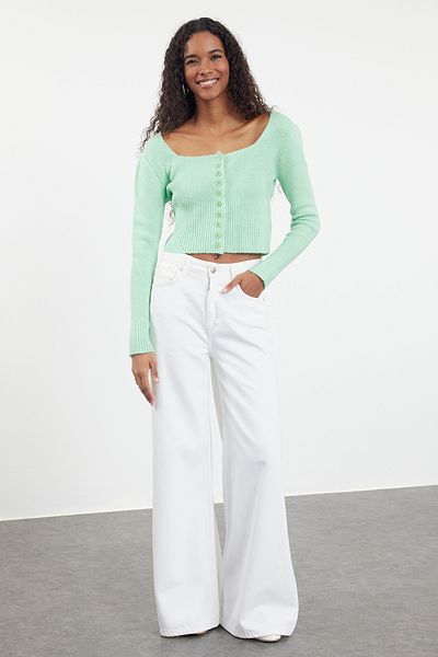 Trendyol Collection Mint Crop Strickjacke mit quadratischem Ausschnitt TWOAW25HI00178