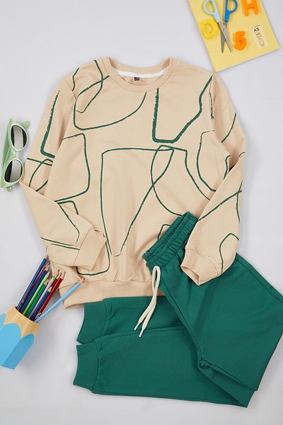 TRENDYOLKIDS Cotton Dark Green Knitted Set - Tkdaw25Au00003