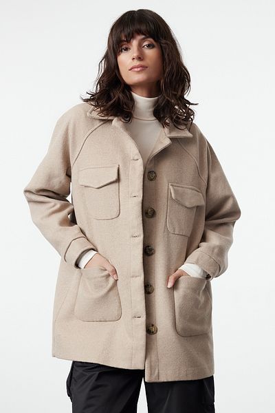 Trendyol Collection Μπεζ σφραγίδα Oversize Shacket - Εποχιακό λεπτό παλτό TWOAW25MO00205