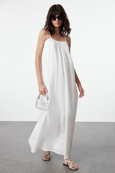 Trendyol Collection Φαρδιά εφαρμογή - ίσια πλάτη Χαμηλό λευκό μάξι φόρεμα TWOSS24EL01129