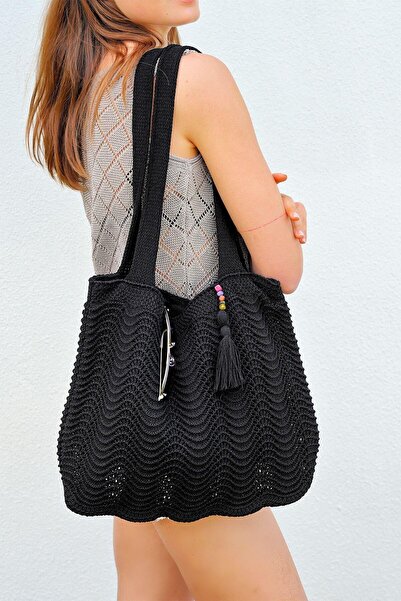 CHUBA Black Women's Knitwear Casual Dress and Beach Bag - Accessory and Lined Strap Chax803