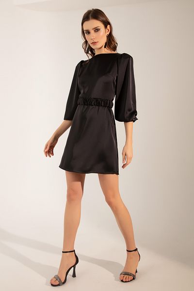 Lafaba Women's Black Balloon Sleeve Mini Engagement Dress