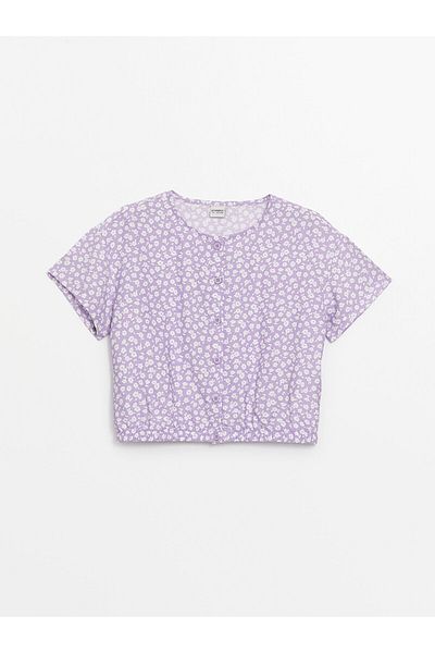 LC Waikiki LCW Girls Floral Print Crop Μπλούζα - Crew Neck
