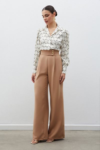 Sateen Παντελόνι με λεπτομέρεια μέσης CAMEL