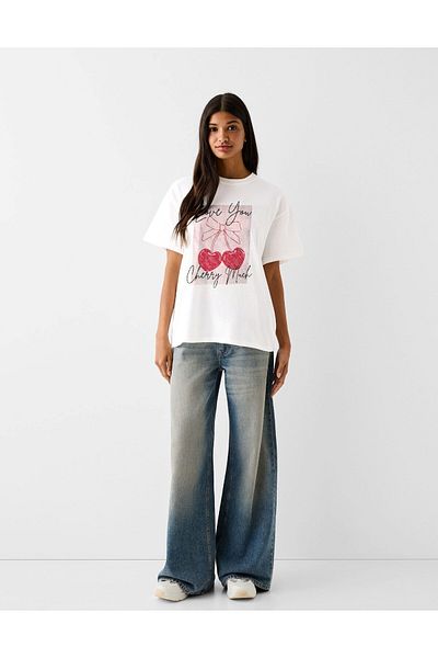 The Champ Clothing Tricou alb pentru femei Love You Chery Much Written Cherry Printed