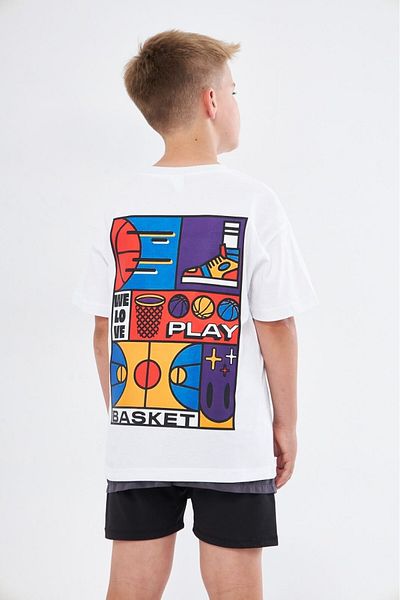 The Champ Clothing Бяла детска тениска с щампа с баскетболен дизайн