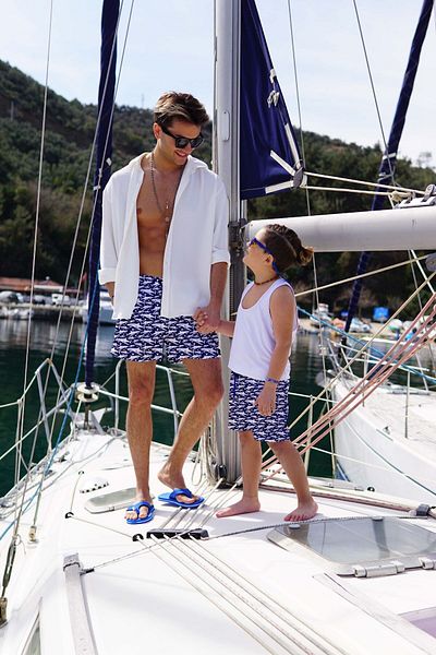 C&City Vater-Sohn-Badeshorts mit Digitaldruck, C1161-c11021, Marineblau