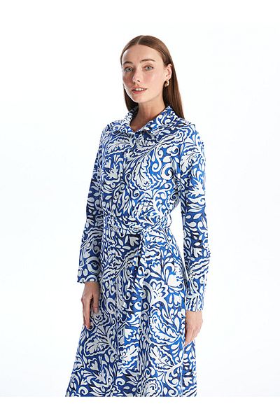 LC Waikiki Rochie cămașă damă cu mânecă lungă cu model