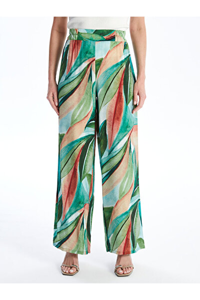 LC Waikiki Dámské kalhoty se vzorem široká noha - elastický pas