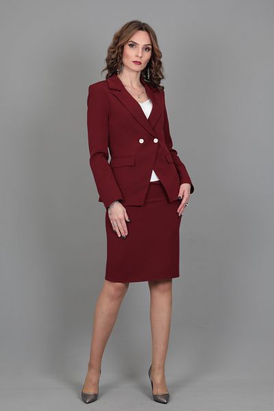 ÖNDER ÖZSOY Double-breasted Cross Jacket & Pencil Skirt Set-burgundy