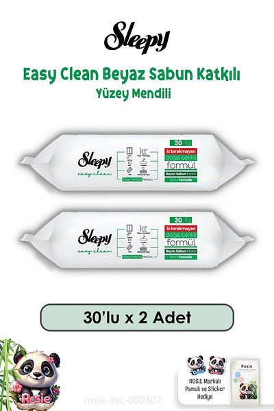Sleepy 2-Pack Sleepy Easy Clean - 30-Pack White Soap Surface Cleaning Towels and ROSIE