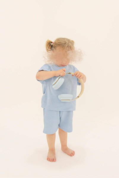 Perendi Blue Waffle Textured Wide Cut Girl's Set