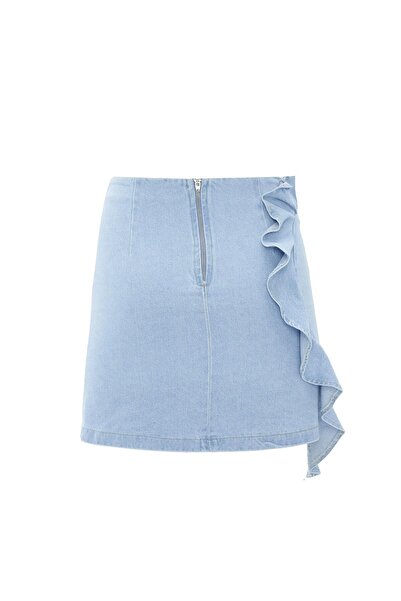 NOK İSTANBUL Nok Denim Serisi Love Mini Etek LİGHT BLUE