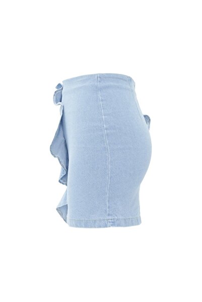 NOK İSTANBUL Nok Denim Serisi Love Mini Etek LİGHT BLUE